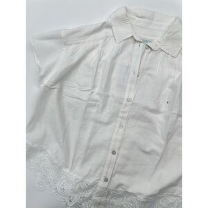 American Eagle White Linen Blend Oversized Resort Shirt Women's Size Small‎